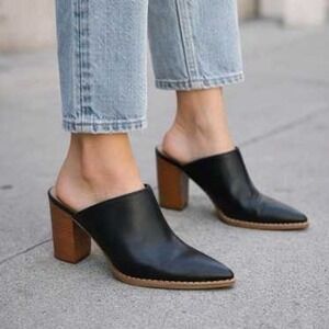 Abound Maya-PU Black Pointed Toe Mules Stacked Block Heel Clogs Womens 7M